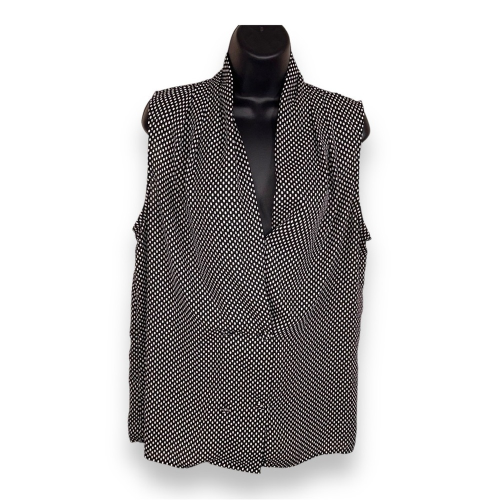 XL WHO WHAT WEAR BLACK WHITE POLKAA DOT PRINT TOP SLEEVELESS BLOUSE RETRO
